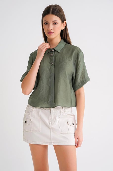 Korte Mouw Crop Shirt met Steenaccessoires - Image 5