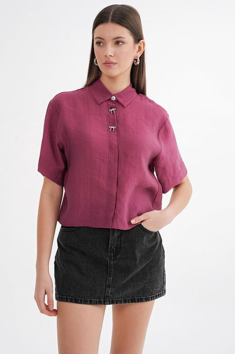 Korte Mouwen Crop Shirt met Stenen Accessoires - Image 3