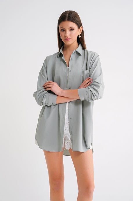 Oversized Lange Mouwen Knopen Poplin Shirt - Image 2