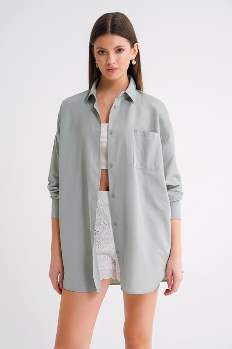 Oversized Lange Mouwen Knopen Poplin Shirt - Image 4