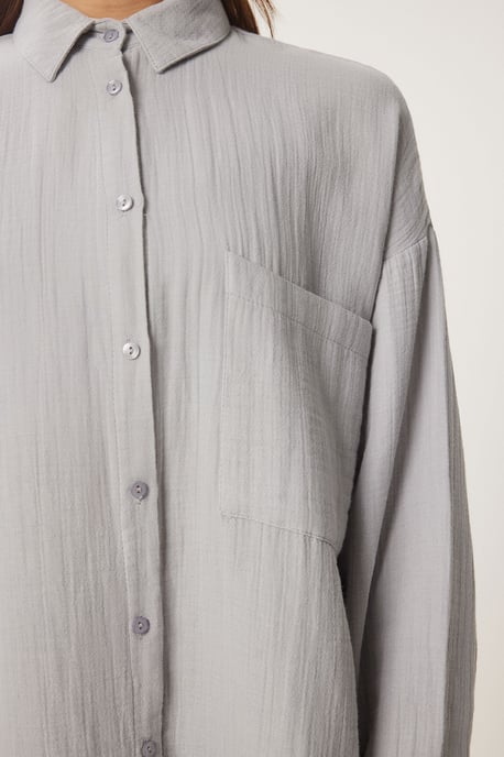 Oversized Textuur Katoenen Shirt met Pocket - Image 4