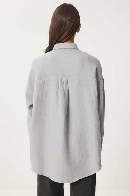 Oversized Textuur Katoenen Shirt met Pocket - Image 5