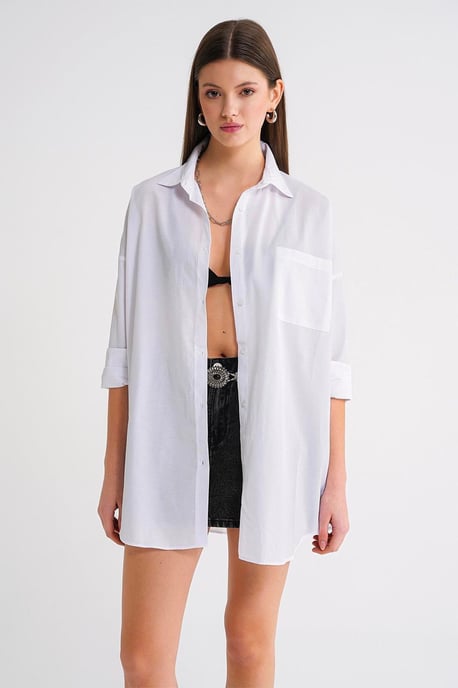 Oversized Lange Mouw Blouse van Poplin - Image 3