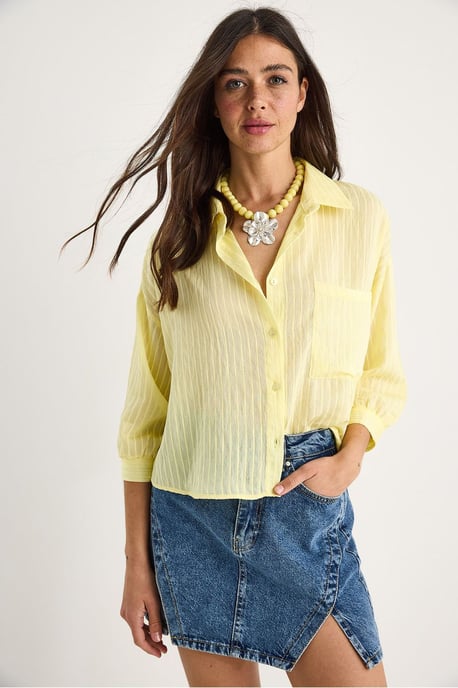 Gestreepte Geweven Cropshirt met Knopsluiting en Zak - Image 2
