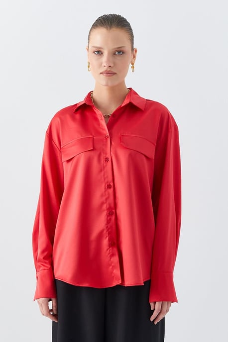 Satin Knopblouse met Pocketdetail - Image 1
