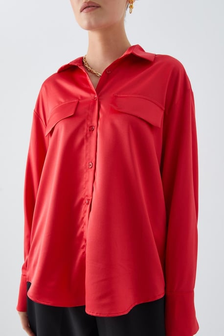 Satin Knopblouse met Pocketdetail - Image 4
