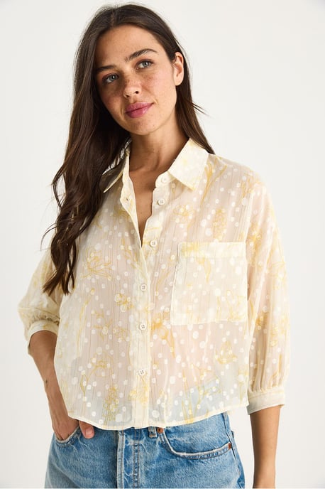 Bloemige Jacquard Korte Mouw Knopshirt met Zak - Image 3