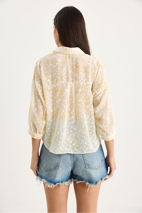 Bloemige Jacquard Korte Mouw Knopshirt met Zak - Image 6