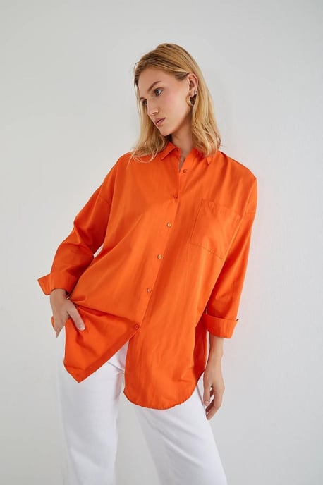 Oversized Lange Mouwen Button-Up Poplin Shirt - Image 3
