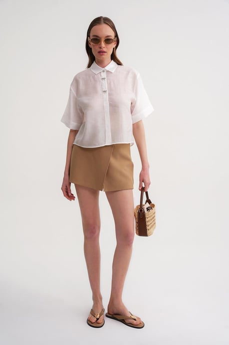 Korte Mouwen Crop Shirt met Steenaccessoires - Image 2