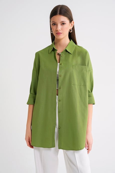 Oversized Langarm Knoopshirt van Poplin - Image 3