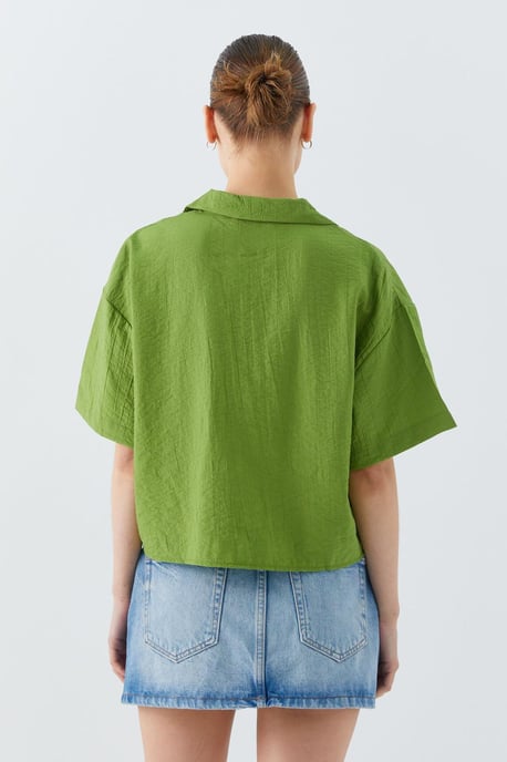 Losse Fit Knop-Up Crop Shirt met Zak - Image 6