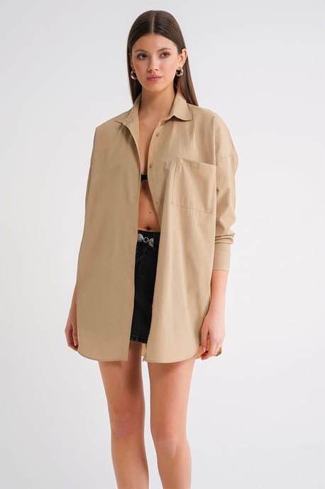 Overmaatse Langermige Knopsluiting Poplin Blouse - Image 2