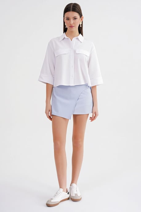 Korte Mouwen Crop Poplin Blouse - Image 4