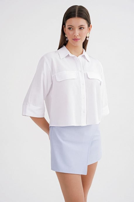 Korte Mouwen Crop Poplin Blouse - Image 5