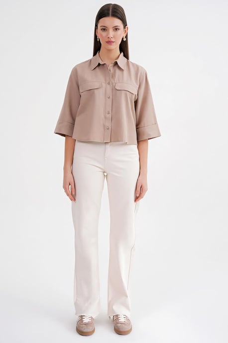Korte Mouw Crop Poplin Shirt - Image 2