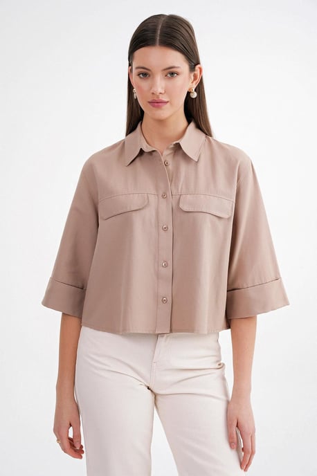 Korte Mouw Crop Poplin Shirt - Image 3