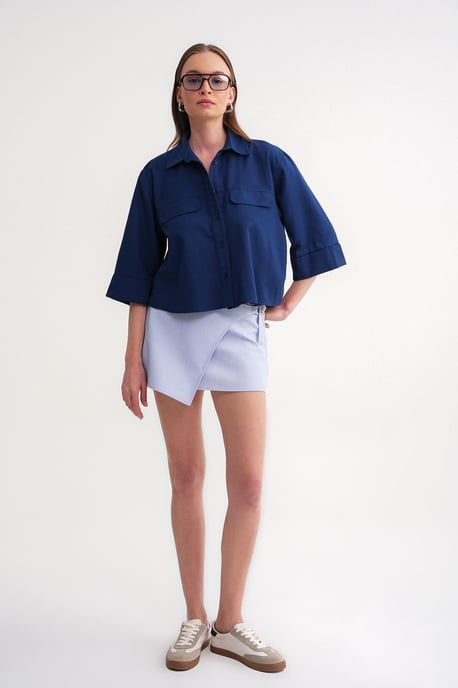 Korte Mouw Crop Poplin Shirt - Image 2