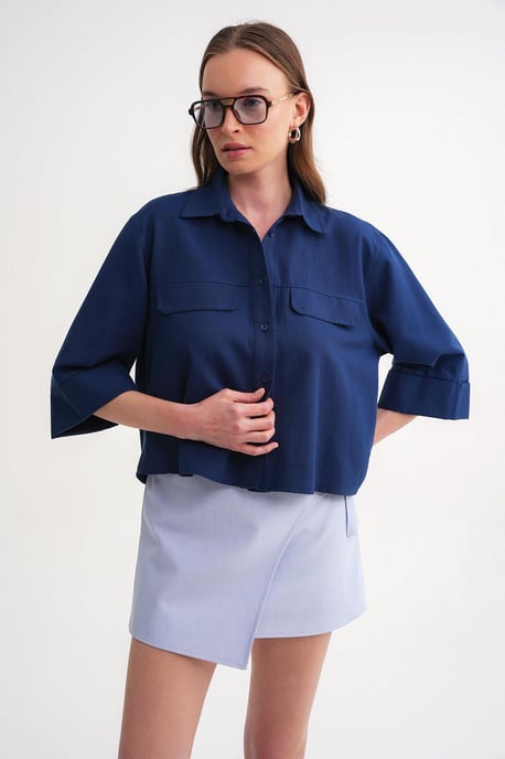 Korte Mouw Crop Poplin Shirt - Image 3