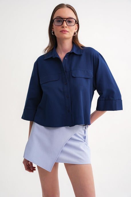 Korte Mouw Crop Poplin Shirt - Image 4