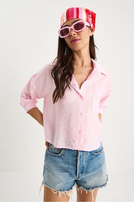 Geverfde Crop Shirt met Knopsluiting en Zak - Image 2