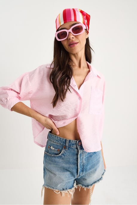 Geverfde Crop Shirt met Knopsluiting en Zak - Image 3