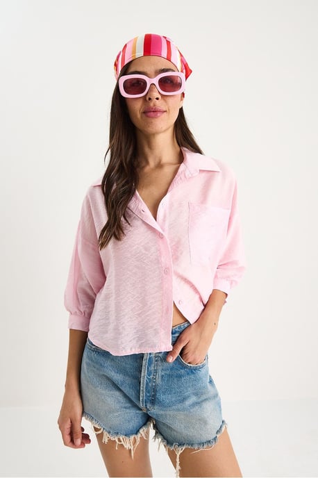 Geverfde Crop Shirt met Knopsluiting en Zak - Image 4