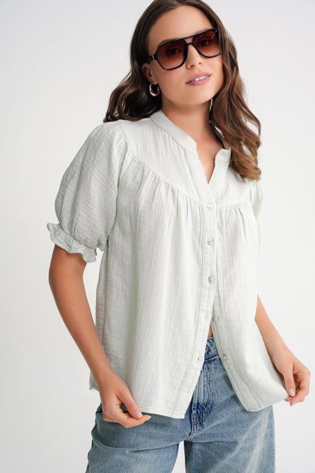 Linnenmix Korte Mouwen Knop Shirt - Image 4