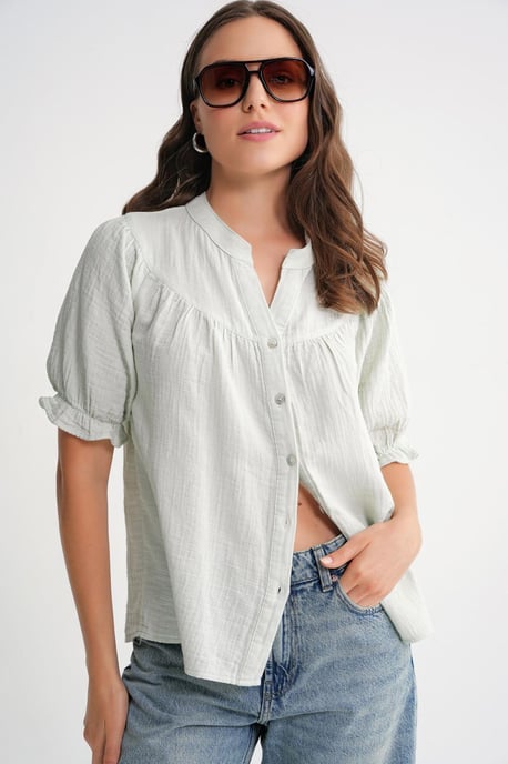 Linnenmix Korte Mouwen Knop Shirt - Image 5