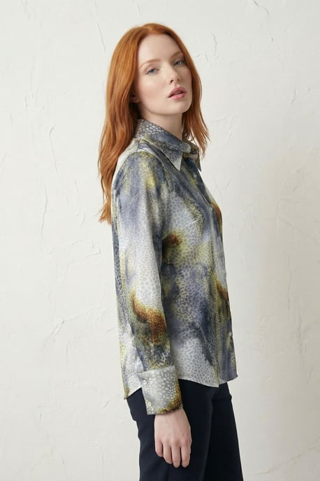 Abstracte Print Knopsluiting Lange Mouwen Shirt - Image 3