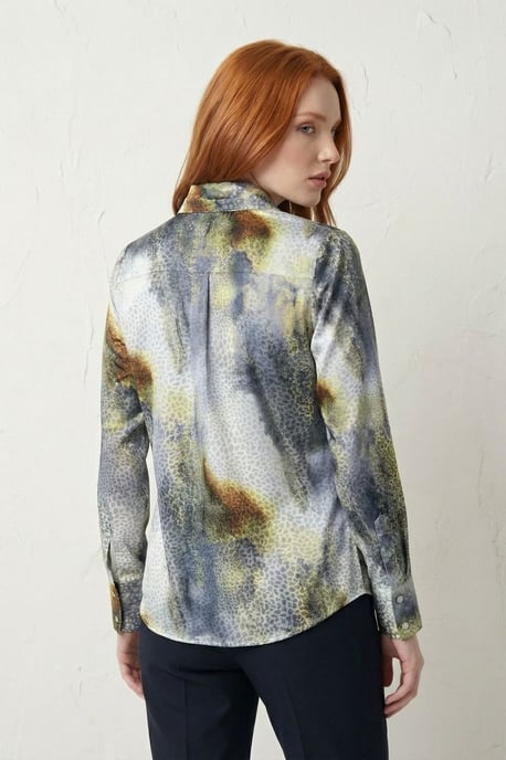 Abstracte Print Knopsluiting Lange Mouwen Shirt - Image 4