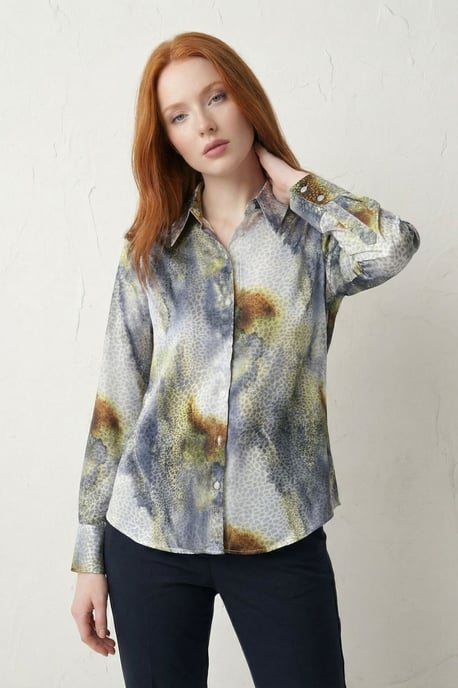 Abstracte Print Knopsluiting Lange Mouwen Shirt - Image 5
