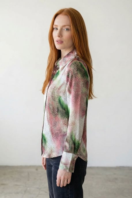 Abstracte Print Knopjesblouse met Lange Mouwen - Image 3
