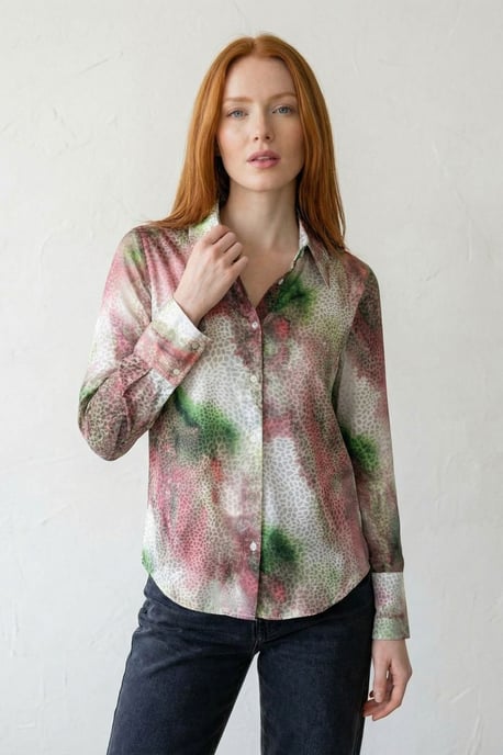Abstracte Print Knopjesblouse met Lange Mouwen - Image 5