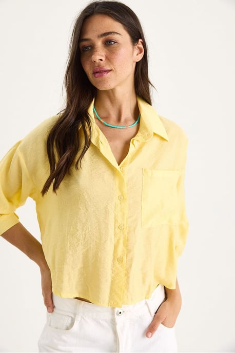 Textured Crop Shirt met Knopen-sluiting en Pocket - Image 1