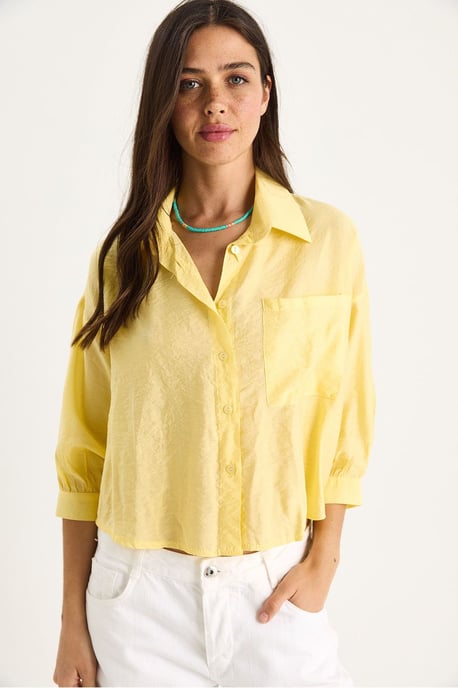 Textured Crop Shirt met Knopen-sluiting en Pocket - Image 2