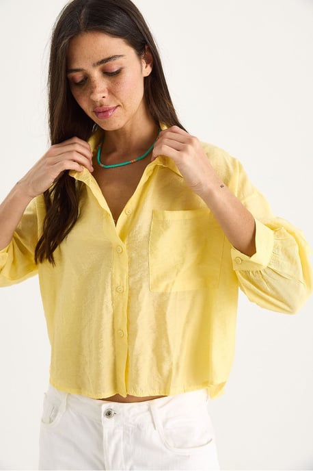 Textured Crop Shirt met Knopen-sluiting en Pocket - Image 3