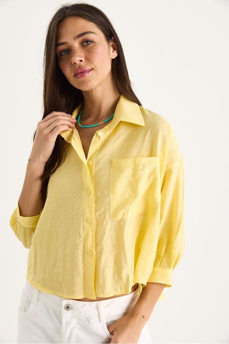 Textured Crop Shirt met Knopen-sluiting en Pocket - Image 4