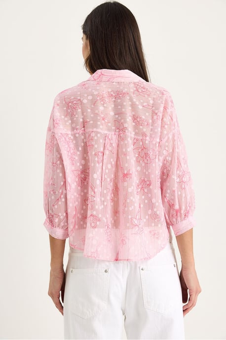 Bloemmotief Jacquard Korte Mouwen Overhemd met Knopen en Pocket - Image 6