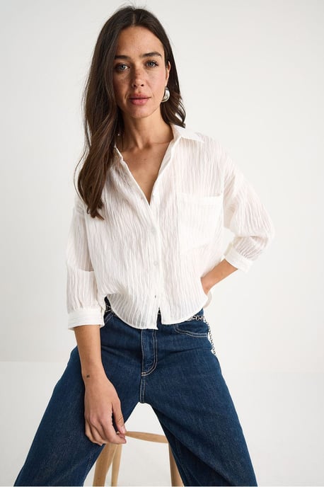 Gestreepte Gevoerde Crop Shirt met Knopen en Zak - Image 2