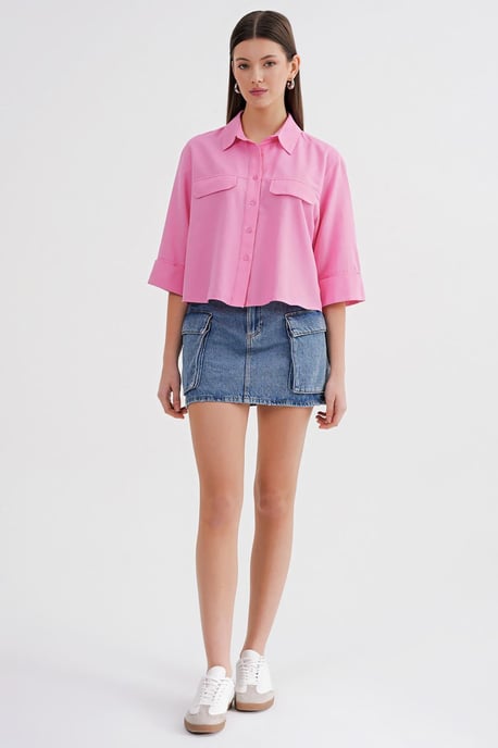 Korte Mouwen Crop Poplin Shirt - Image 2