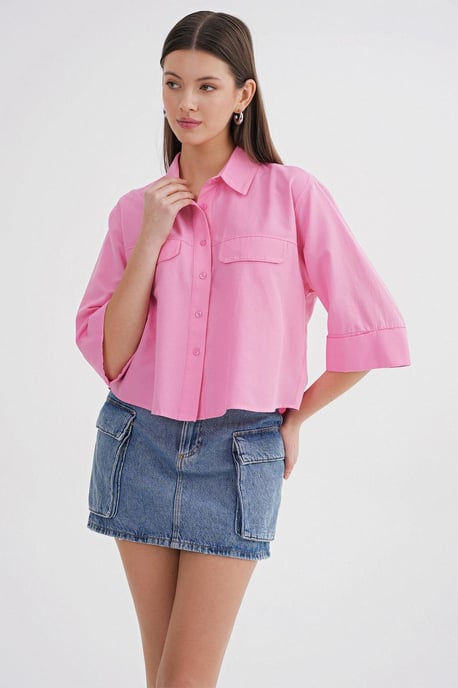 Korte Mouwen Crop Poplin Shirt - Image 4