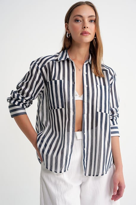 Gestreepte Poplin Shirt met Zak - Image 1