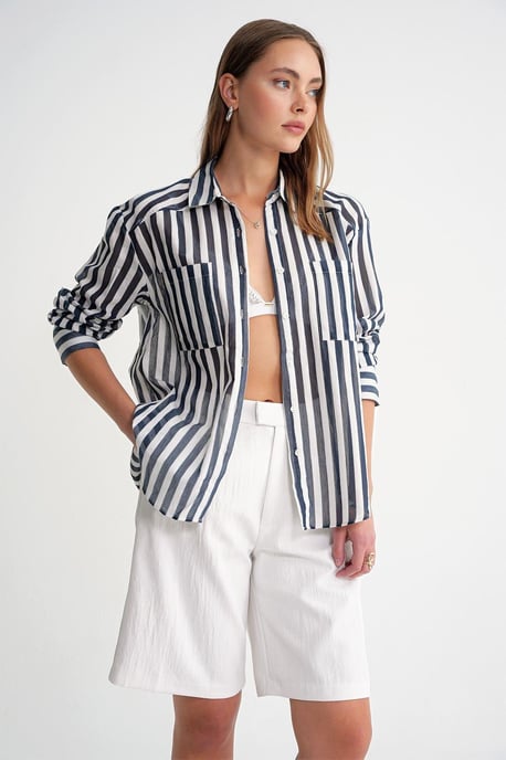 Gestreepte Poplin Shirt met Zak - Image 3
