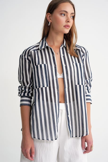 Gestreepte Poplin Shirt met Zak - Image 4