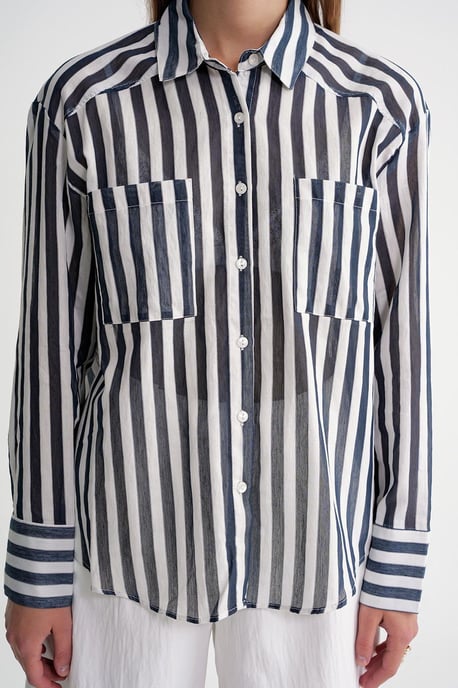 Gestreepte Poplin Shirt met Zak - Image 5