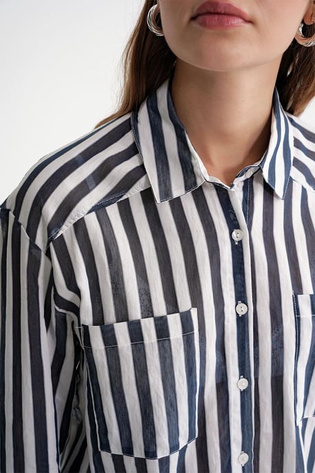 Gestreepte Poplin Shirt met Zak - Image 6