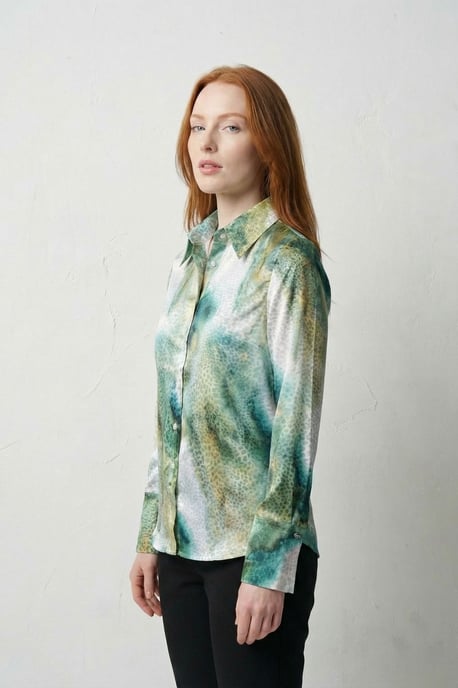 Abstracte Bedrukte Knopjes Blouse met Lange Mouwen - Image 3