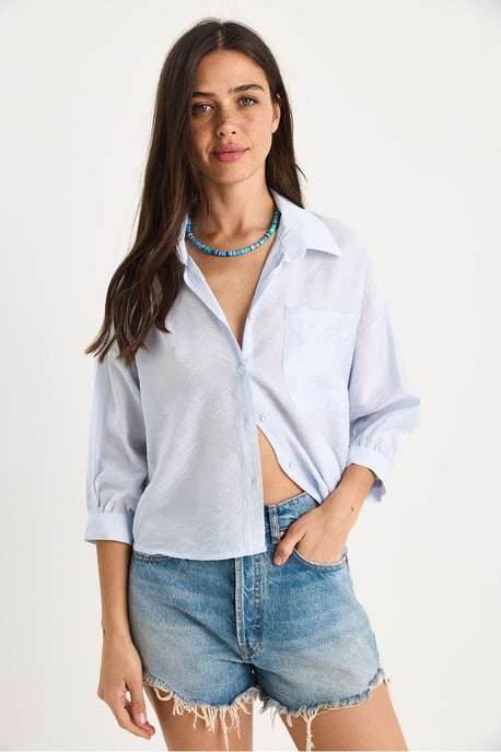 Gestructureerde Crop Shirt met Knopsluiting en Zak - Image 2