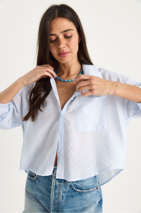 Gestructureerde Crop Shirt met Knopsluiting en Zak - Image 3